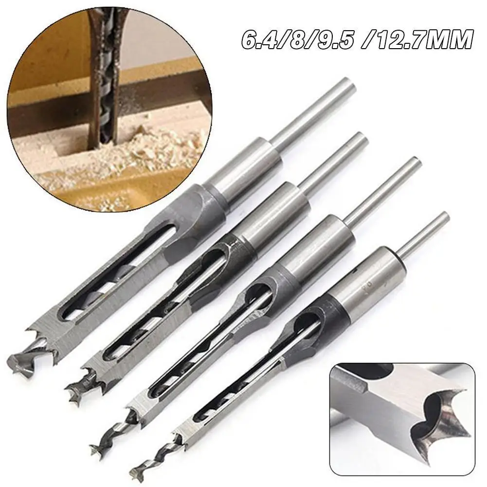 

4PCS HSS Twist Drill Bits Square Auger Mortising Chisel Hole Square Woodworking Drill Set Set Tool Extended Kit Tools Saw D L0E9