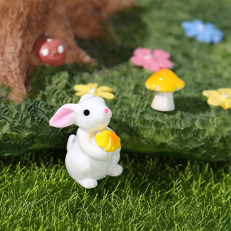 

ZOCDOU 1 Piece Cute Rabbit With Mushrooms Small Statue Little Figurine Crafts Figure Ornament Miniatures