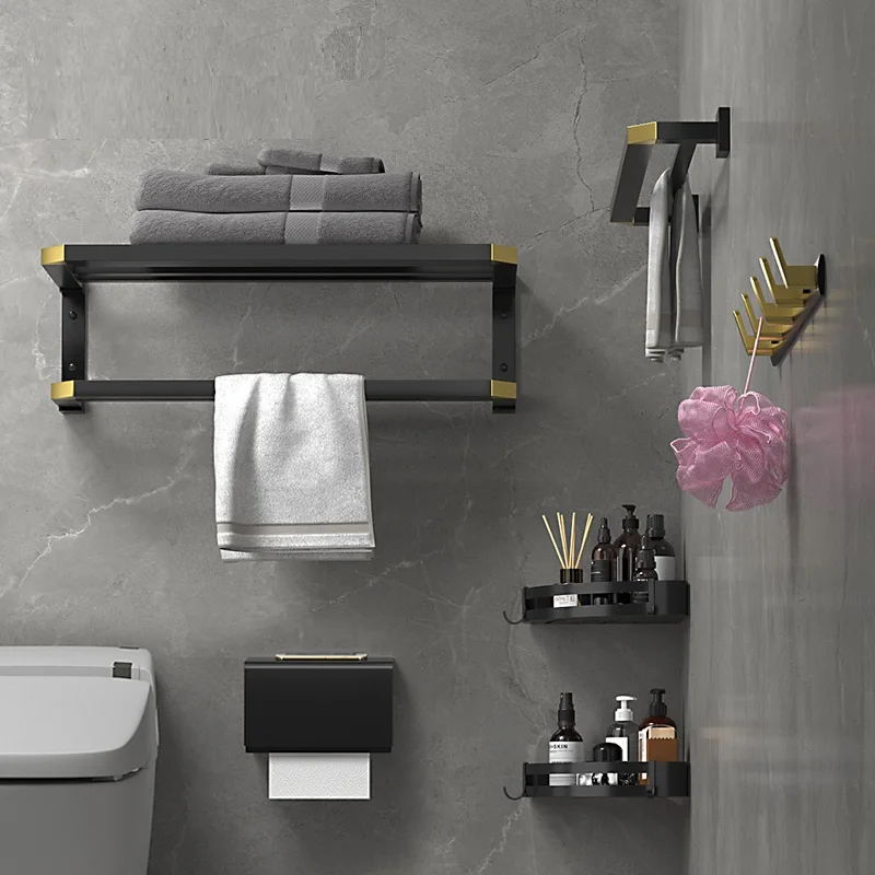 Description Picture 3 of itemMTTUZK Black Gold Towel Rack Towel Bar Black Space Aluminum Hardware Set,Robe Hook, toilet brush Bathroom Accessories