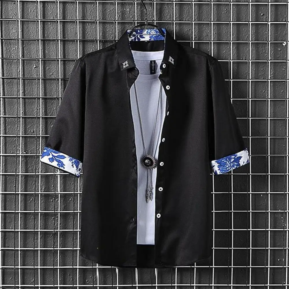 

Men Summer Top Handsome Mid Length Men Summer Top Soft Men Top Buttons Men Summer Shirt Men Garment