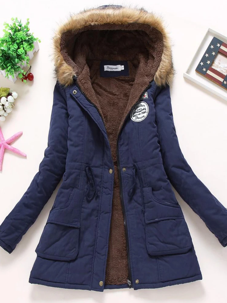 2022 Hooded Parkas Wadded Warm Overcoat New Autumn Winter Women Cotton Jacket Padded Casual Slim Fashion Elegant Coat Emboridery