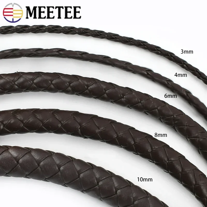 PU Leather Braided Cord Round Rope DIY Jewelry Making Keychain Bracelet Craft Supplies 5Meters 3-10mm Black Coffee Macrame