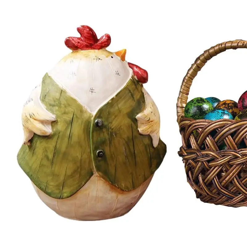 Chicken Hen Statue Retro Easter Chicken Figurine Resin Chicken Desk Decor Spring Chicken Decoration Indossando Bei Vestiti