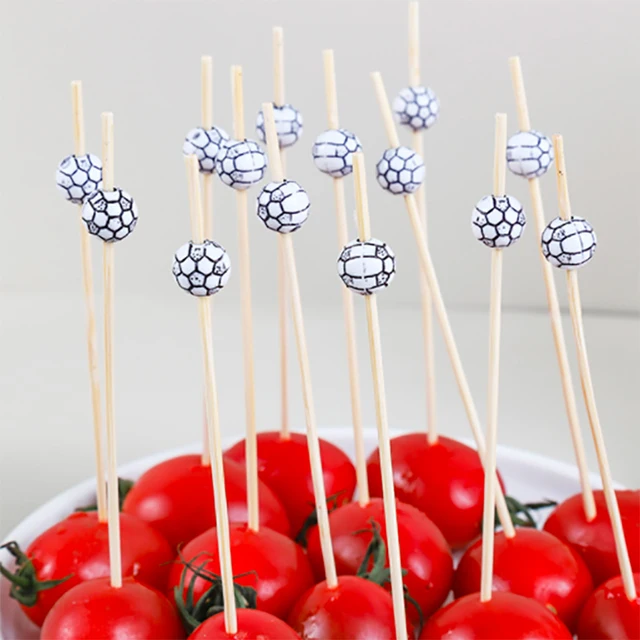 100Pc12Cm Futball Alak Bambusz Szedés Svédasztalos Cupcake Gyümölcs Villák Desszert Saláta Bot Koktél Nyárs Esküvői Dekorációhoz