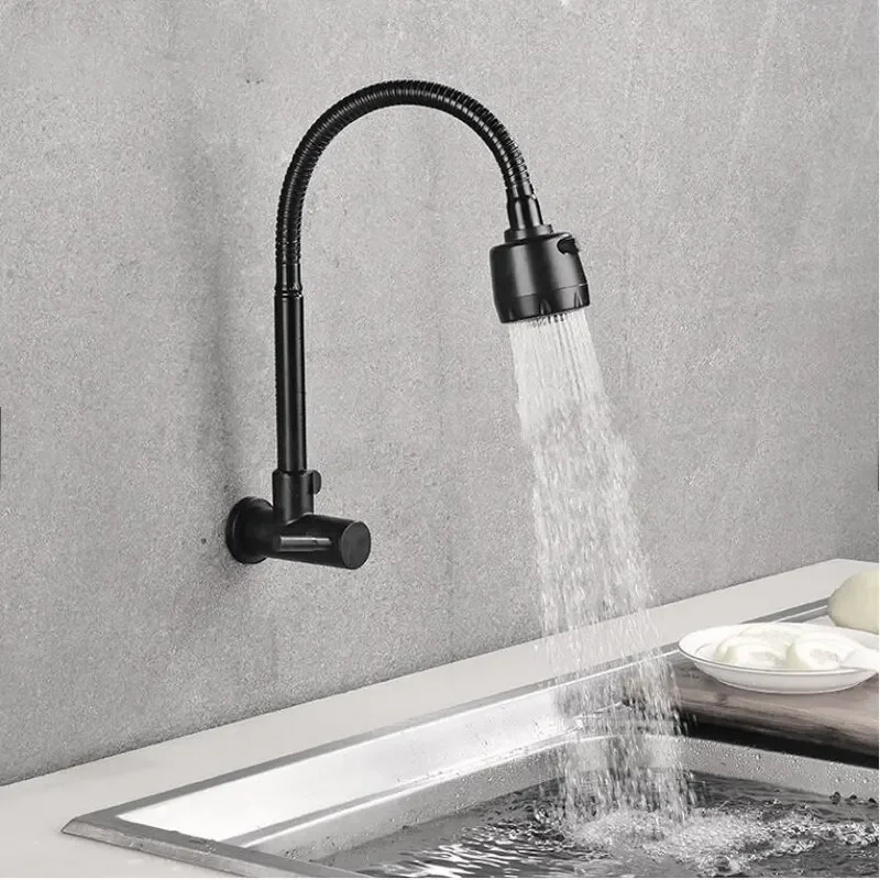 

Kitchen Faucet 304 Stainless Steel Sink Flexible Hose Cold Water Two Modes Tap Sink Wall Mounted Faucet G1/2Inch Thread