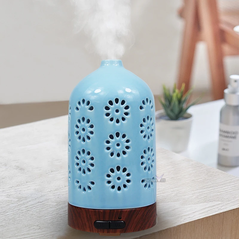 

Essential Oil Diffuser Humidifier with Led Night Light Ceramic Cool Mist Maker Mini Air Humidifier for Home Openworked Fogger