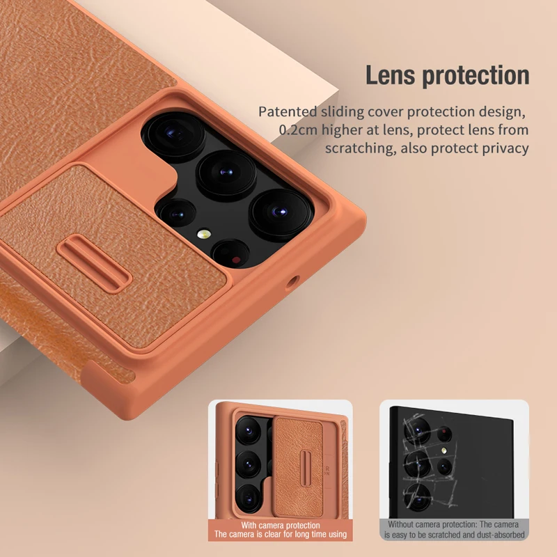 Samsung Galaxy S23 Ultra case brown NILLKIN QIN PRO LEATHER