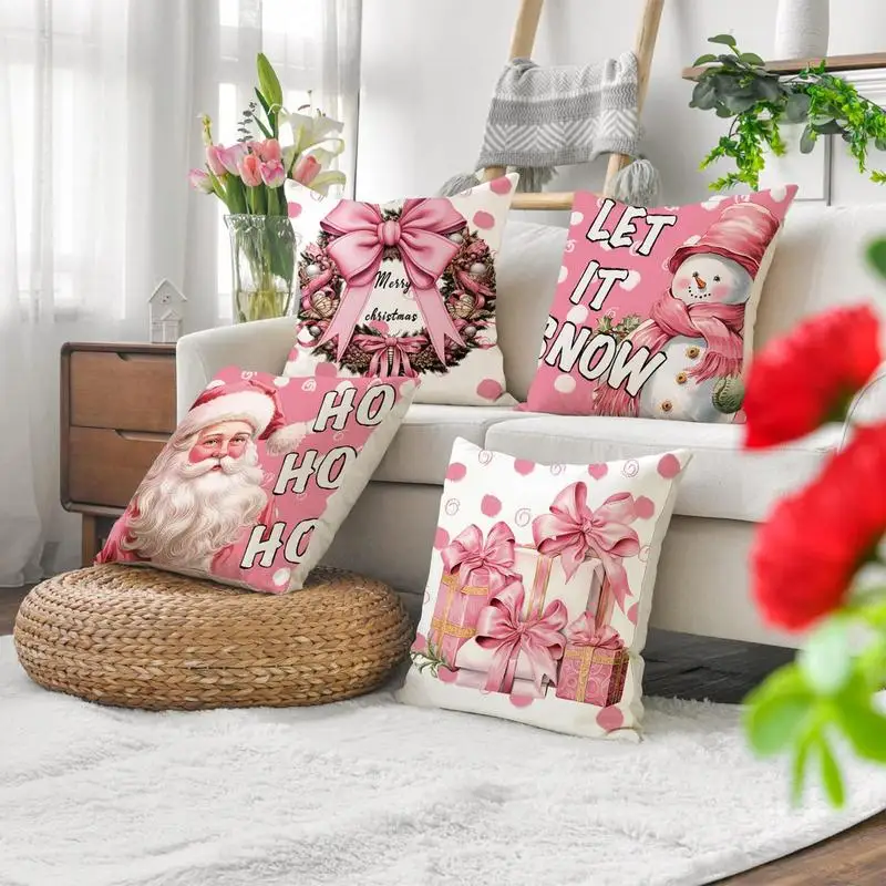 

Holiday Pillowcase White And Pinks Cushion Covers Winter Christmas Cushion Case Home Decor Pillowcase For Bed Couch Party Car