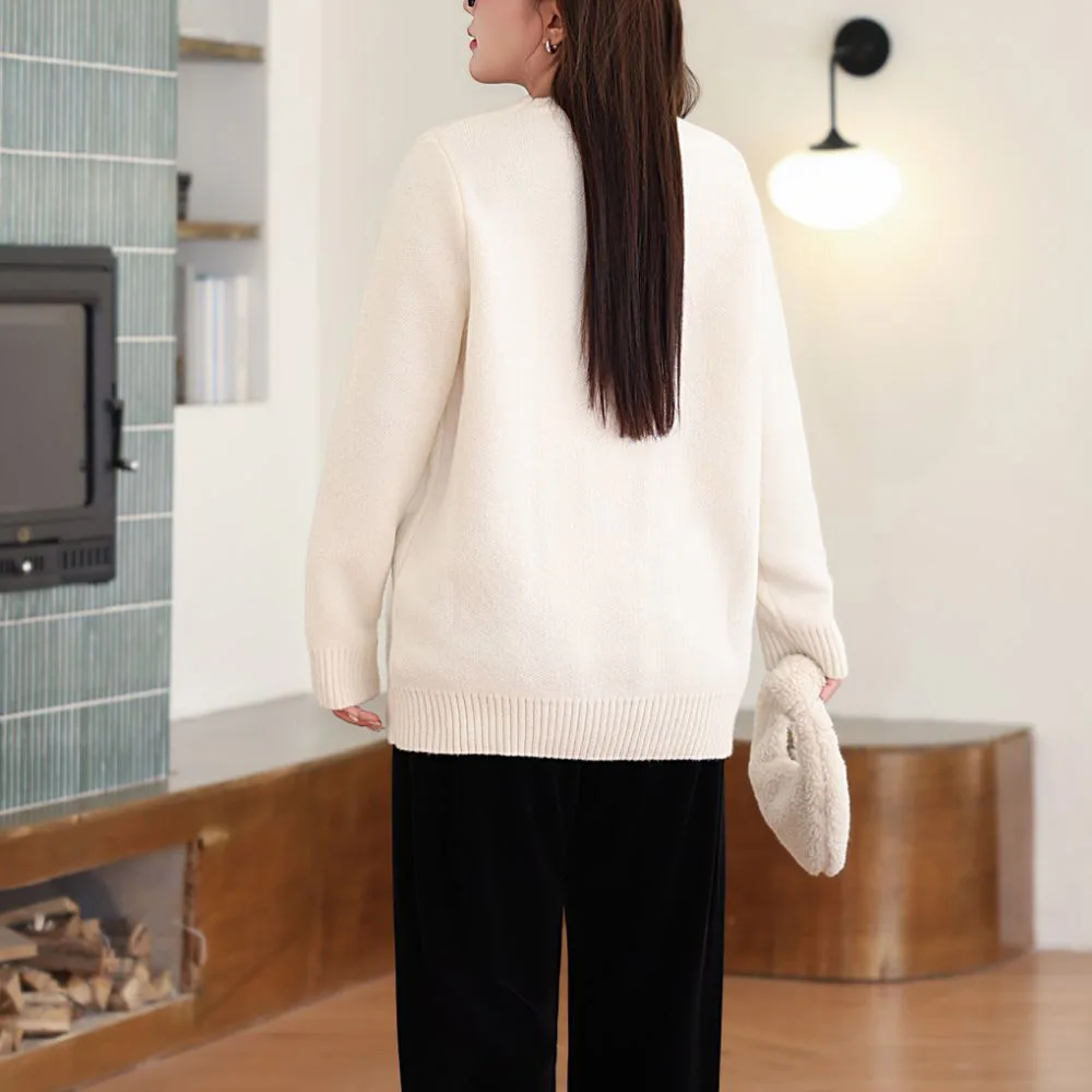 XXXL Fashion Plus Size Women's Sweater Premium Bear Embroidered O-Neck Autumn Winter Preppy Style Pullover Thermal Jumpers 8512