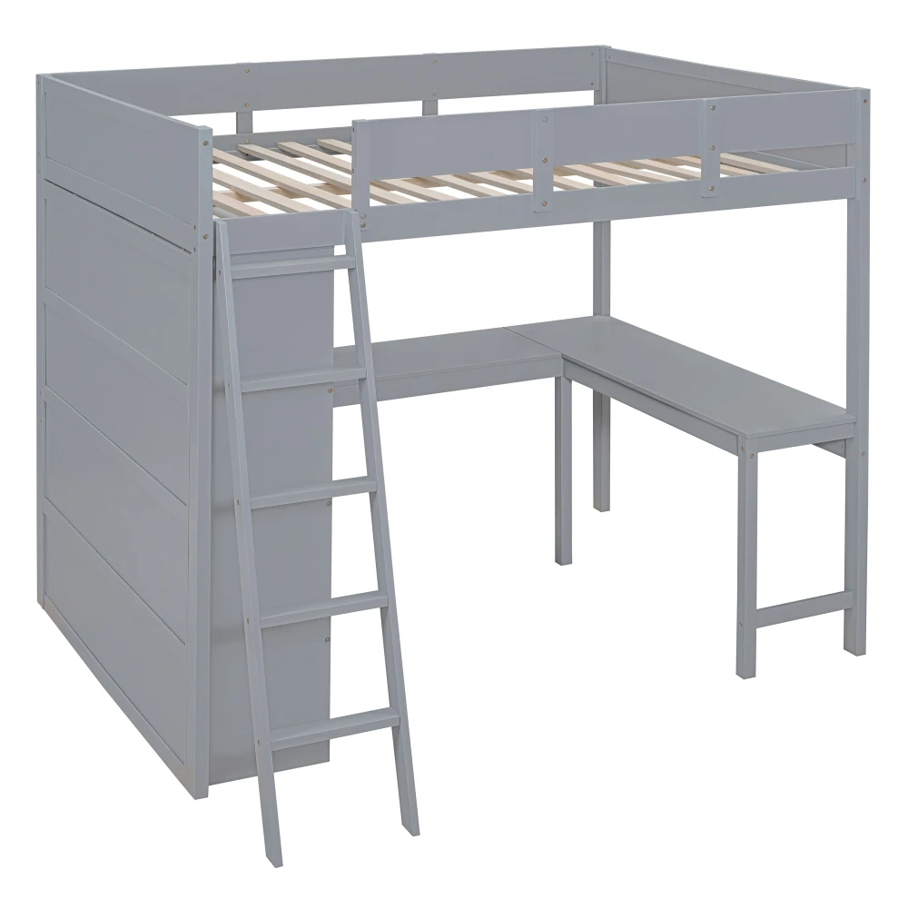 Full Size Loft Bed with Desk and Shelf - Gray 4