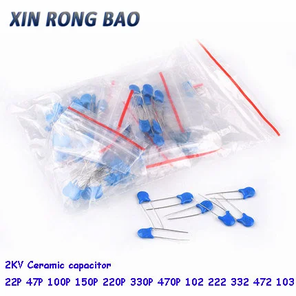 

DIY KIT 120pcs=12value*10pcs 2KV Ceramic capacitor KIT 2KV 22P 47P 100P 150P 220P 330P 470P 102 222 332 472 103 EACH 10PCS