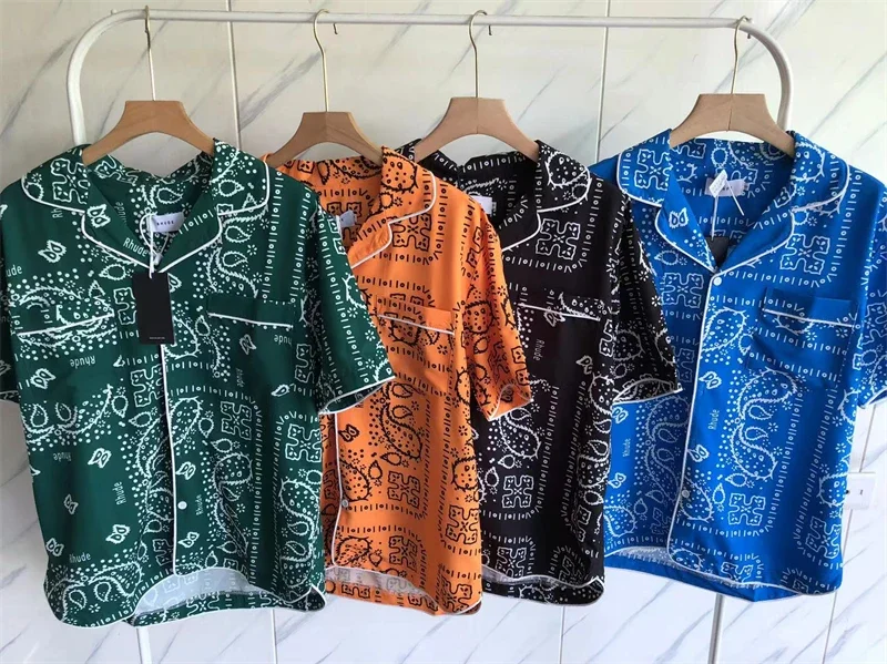 

23SS Top Quality Cashew Printing Rhude Shirts Men Women Full Printing Loose Short Sleeve Shirt Kanye West