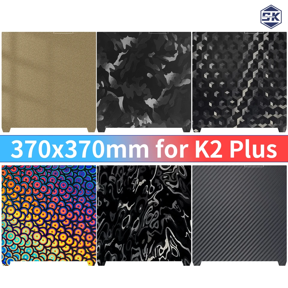 Creality Officiële K2 Plus Bouwplaat, 370x370mm Gegroefd PEI Oppervlak – Magnetisch, Flexibel, Verwijderbare Verende Stalen 3D Printer Bed Plaat
