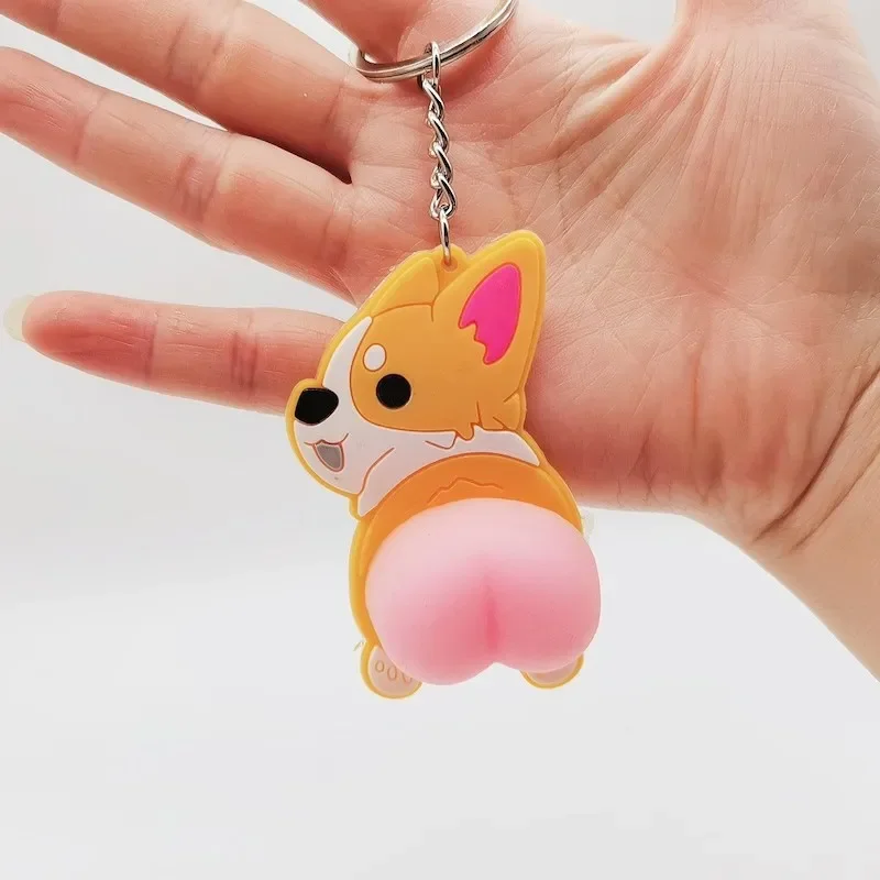 

Pop Squeeze Butt Keychains Cartoon Decompression Fidget Toy Kawaii Corgi Dogs Soft Butts Silicone Vent Toys Adults Stress Relief