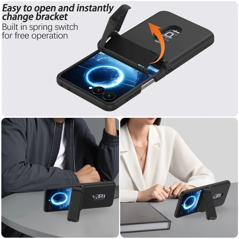 Folding Wallet Card Holder Phone Case with Shockproof Bracket and Hinge Cover