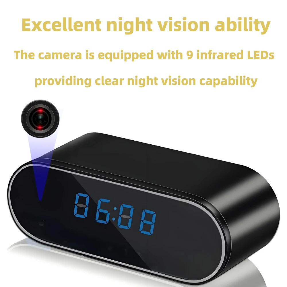 1080P WIFI Wireless Mini Clock Camera Time Alarm Watch Security