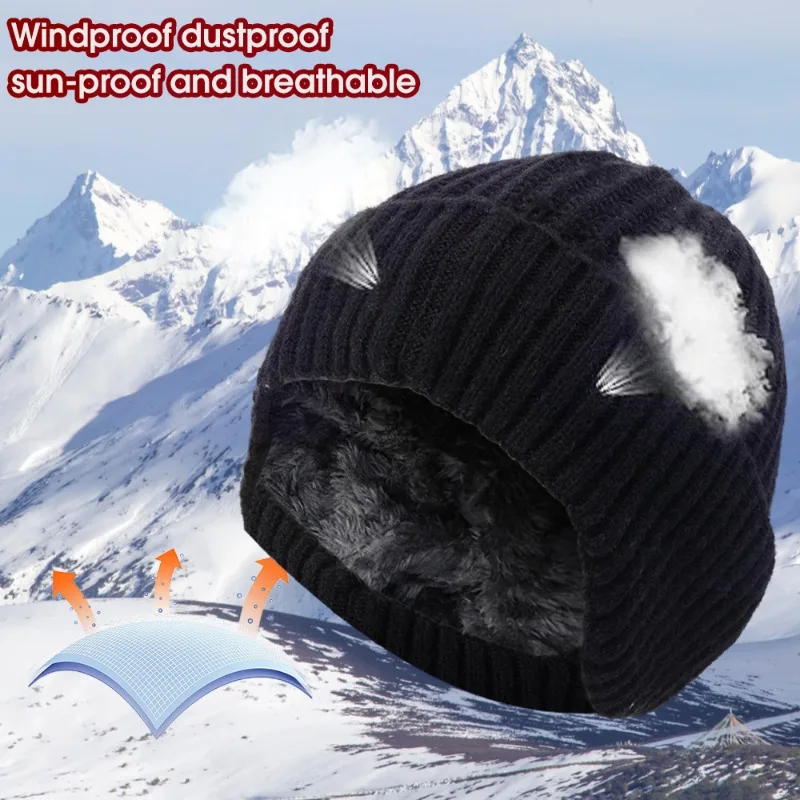 Winter Wool Knitted Bomber Hats Earmuffs Integrated Plush Thick Hat Elder Warm Cold-proof Woolen Neckerchief Two-piece Set,winter hat,knitted hat