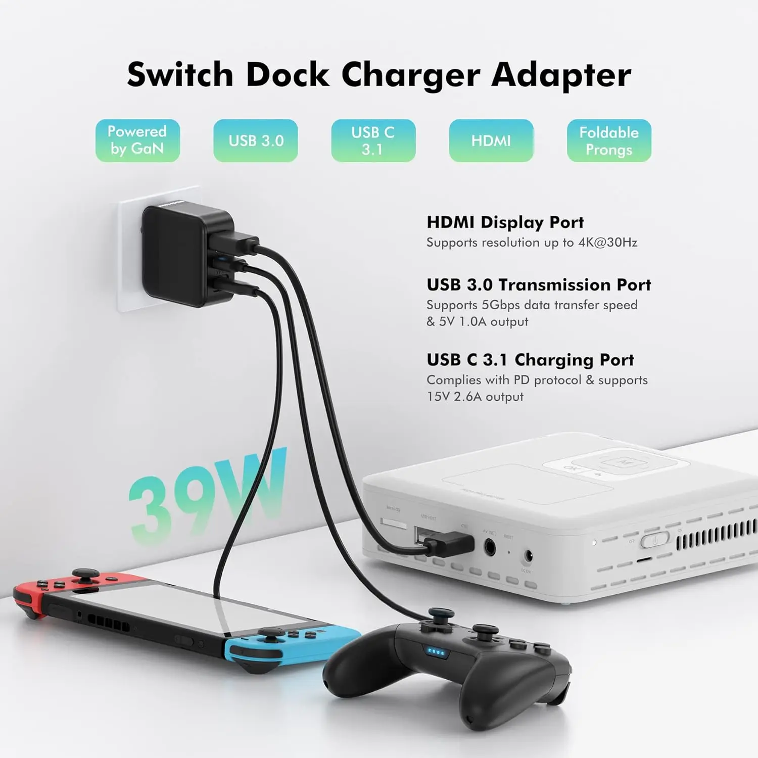 

Переключатель док-станции, адаптер для переключателя OLED, 3 в 1, переключатель зарядного устройства для телевизора, переключатель ТВ док-станции с USB портом, скрытый переключатель док-станции