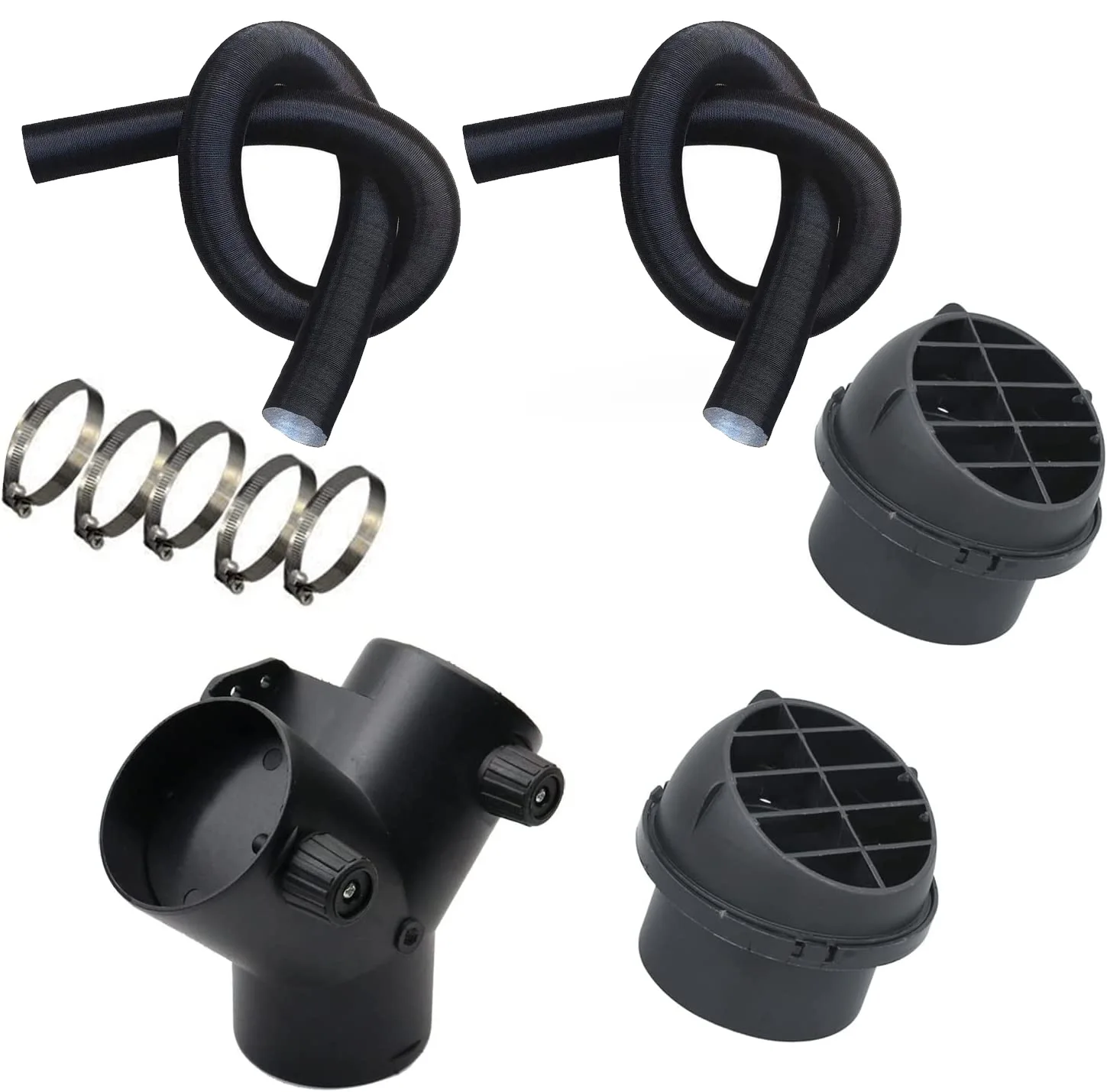 

60/75mm Pipe Ducting Y Piece + Warm Air Outlet Vent & Hose Clip For Webasto Eberspacher Diesel Heater Duct Connector Y Branch