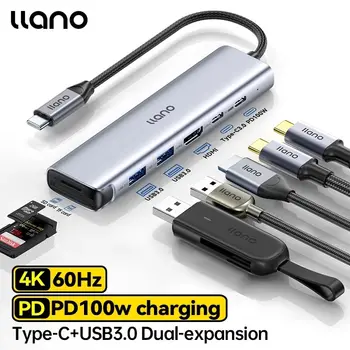 Llano USB C 허브 멀티포트 어댑터, SD/TF 카드 리더, 4K/60Hz HDMI 2.0, 100W PD, USB-A 5Gbps 및 USB-C 480Mbps 데이터 포트, 7 in 1