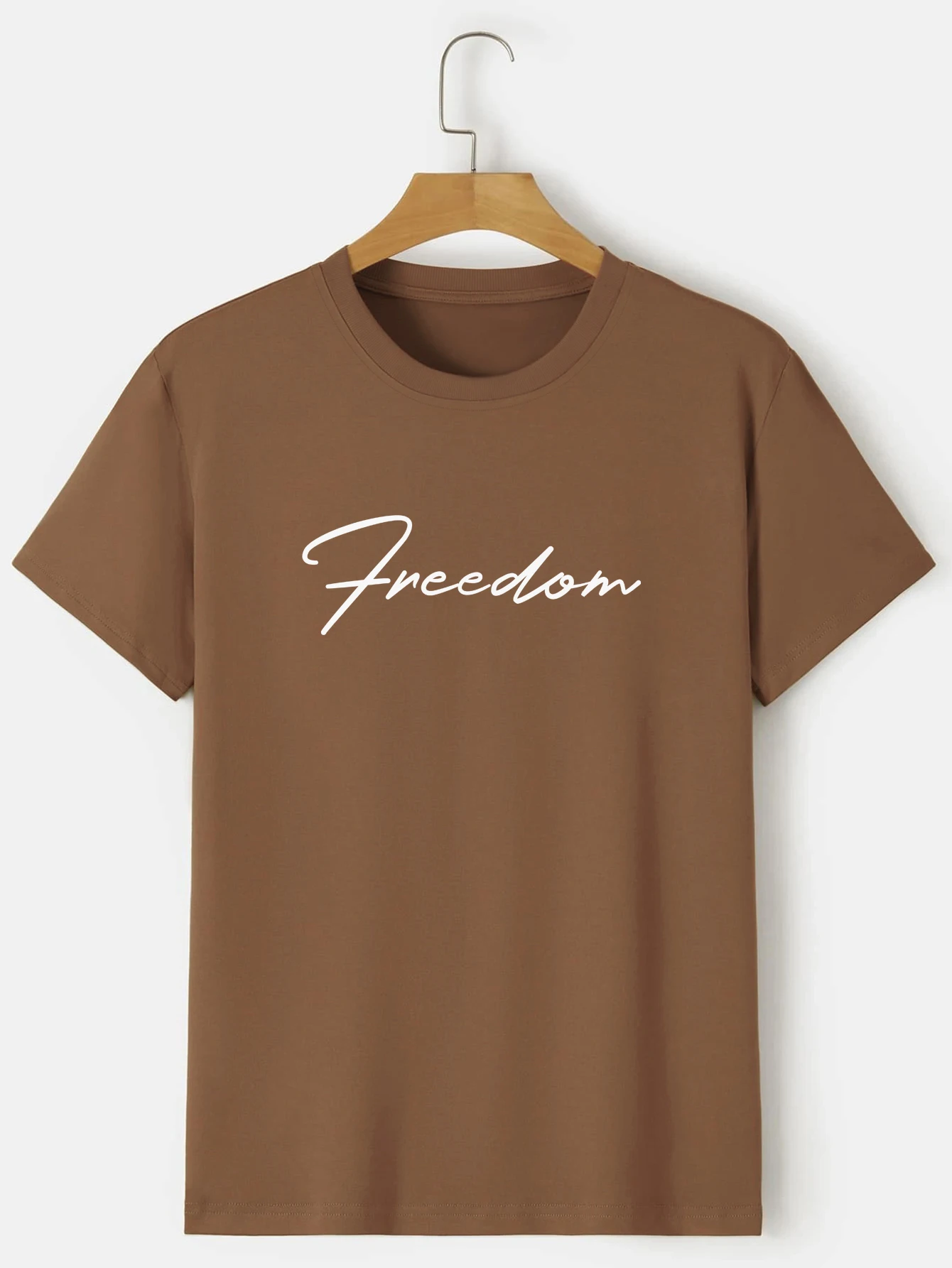 'Freedom' Print T-Shirt for Men's Casual Crew Neck Short-Sleeve Fashion Summer T-Shirts Tops, Regular and Oversize Tees_voghion.com