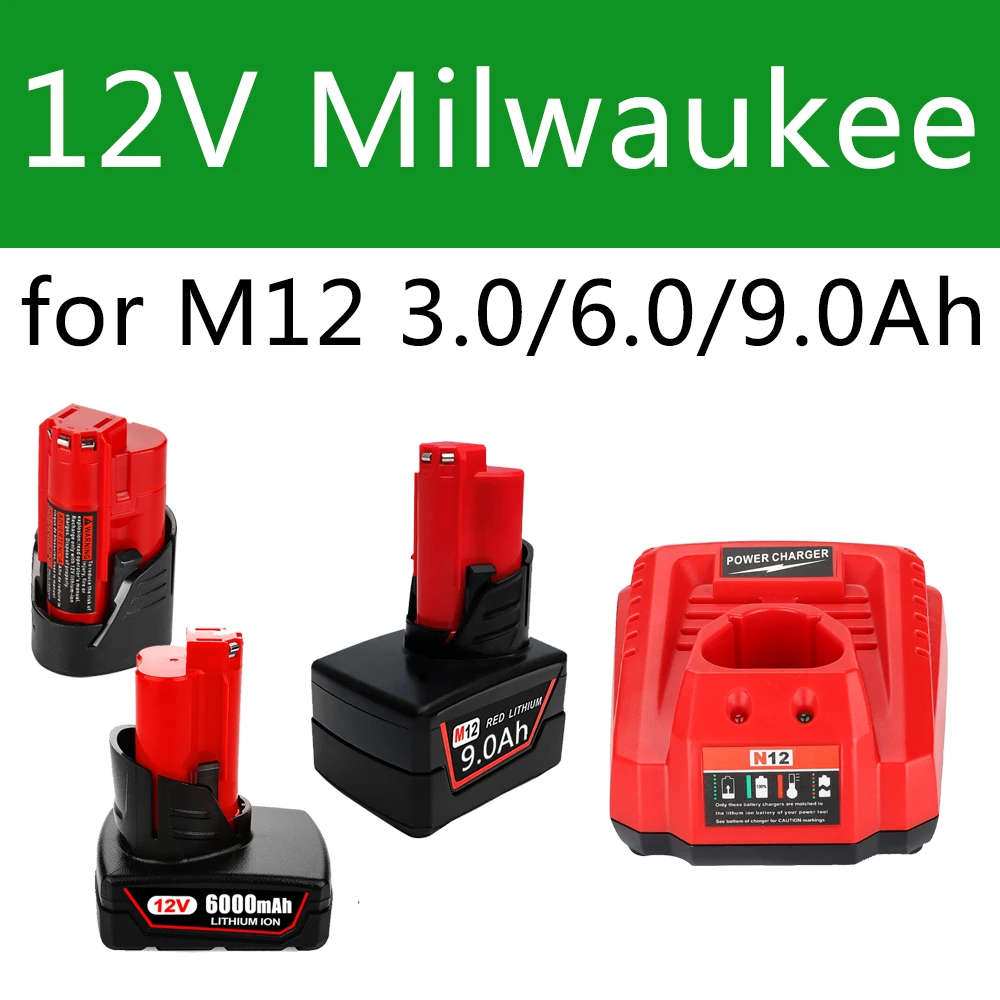 Batteria 12V 3Ah 6Ah 9Ah Batteria Ricaricabile Per Milwaukee M12 Xc Cordless Tools 48-11-2402 48-11-2411 48-11-2401 Mil-12A-Li