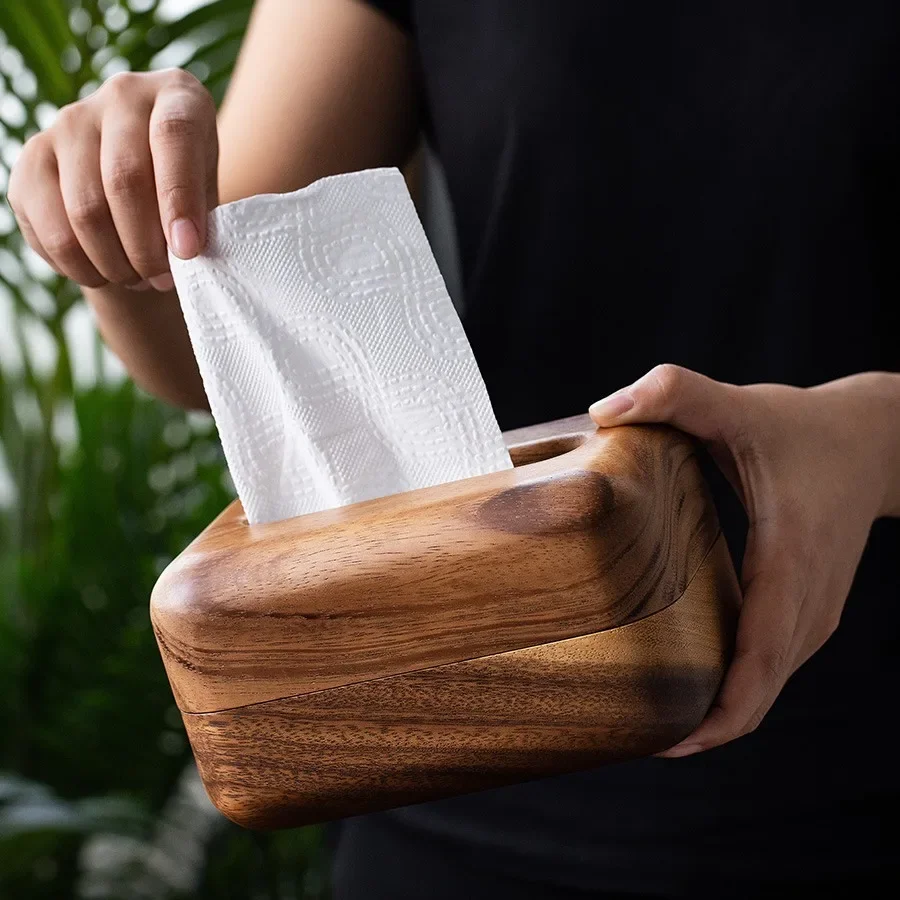 Walnut Tissue Box, Light Luxury Wooden Living Room Table Tissue Case, Desktop Napkin Holder, Creative Solid Wood Storage Box 2