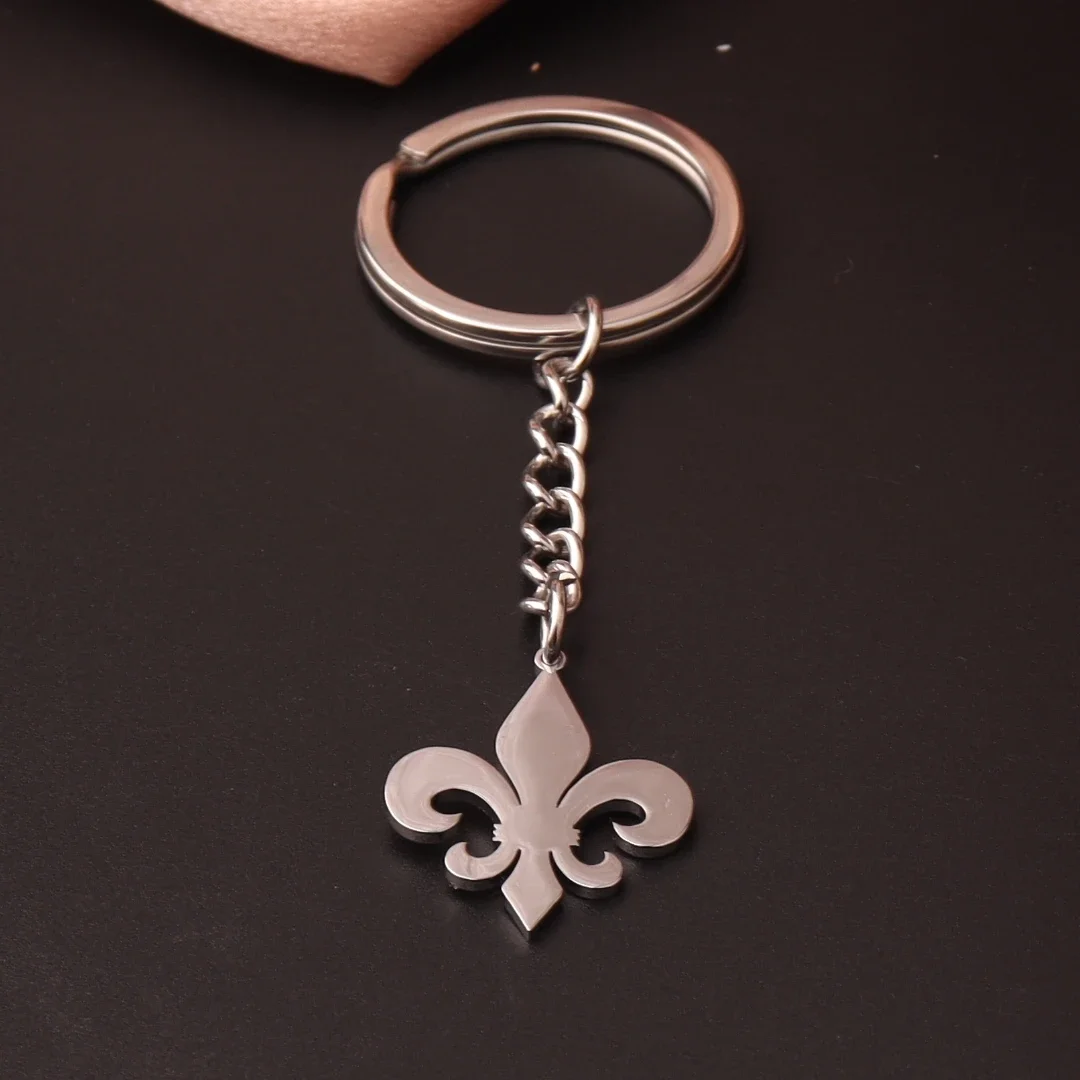 Stainless Steel Fleur De Lis Keychain Pendant Flower Lily Saint