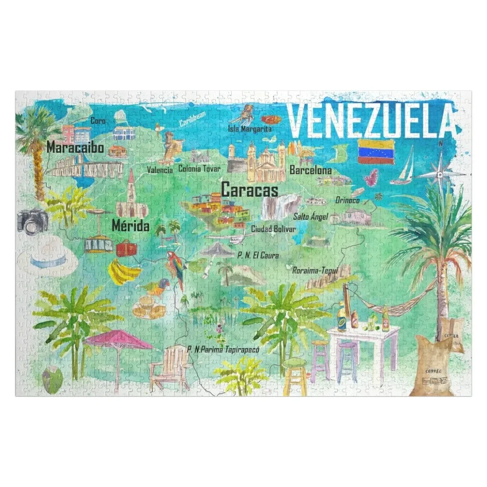 

Venezuela Illustrated Travel Map with Tourist Highlights Jigsaw Puzzle Wooden Animal Wood Animals Puzzle