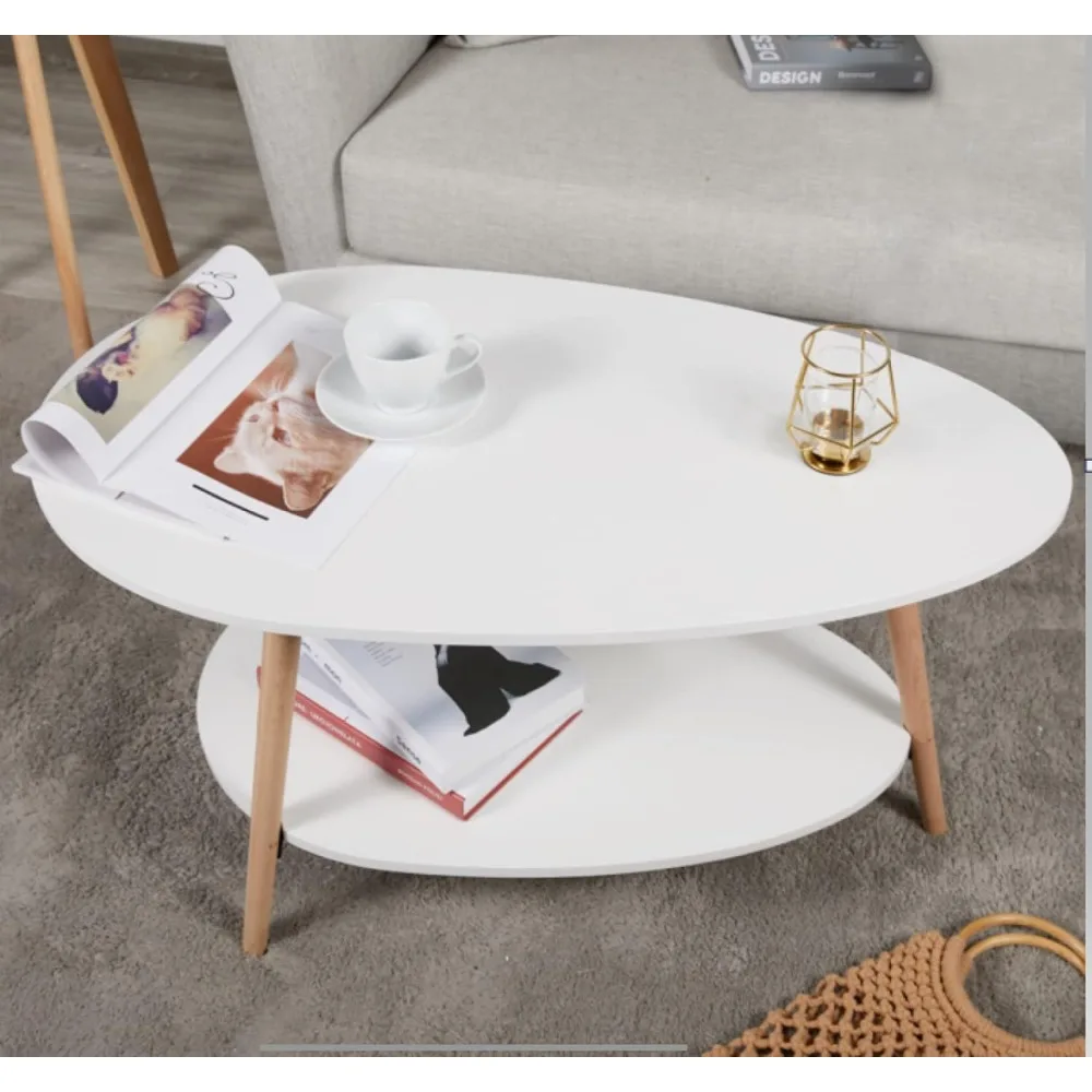 Storage and Display 2 Tier Sofa Table, Small Modern Furniture Living Room&Home Office-White, Café Tables 3