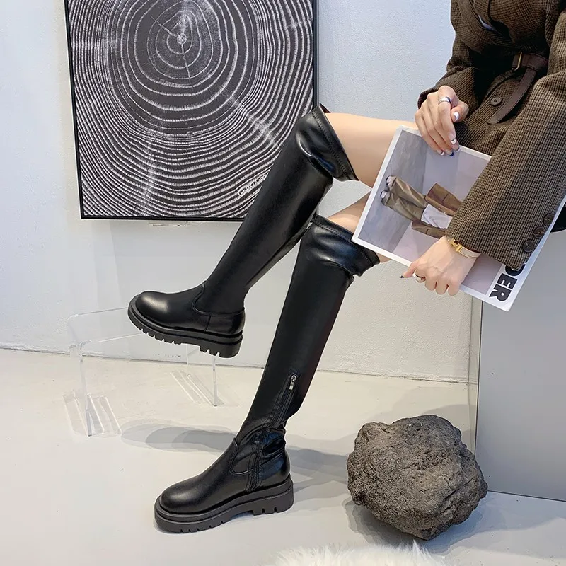 

Brand New Female Platform Thigh High Boots Fashion Slim Chunky Heels Over The Knee Boots Women Party Shoes Woman Boots Plus Size