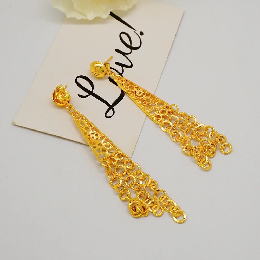 S5235bcf6dddb479690a4217361c95159g Middle East Golden Long Necklace with Tassel Jewelry Set for Women Tassel Earrings for Bridal Set Party Gift Mallzona