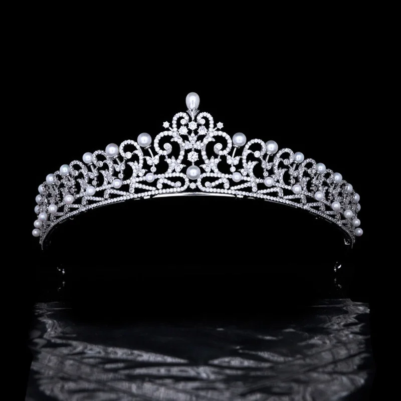 

Luxury Bride Tiara Wedding Crown Pearl Zircon Hairband for Women Jewelry Wed Bridal Tiaras Hair Accessories
