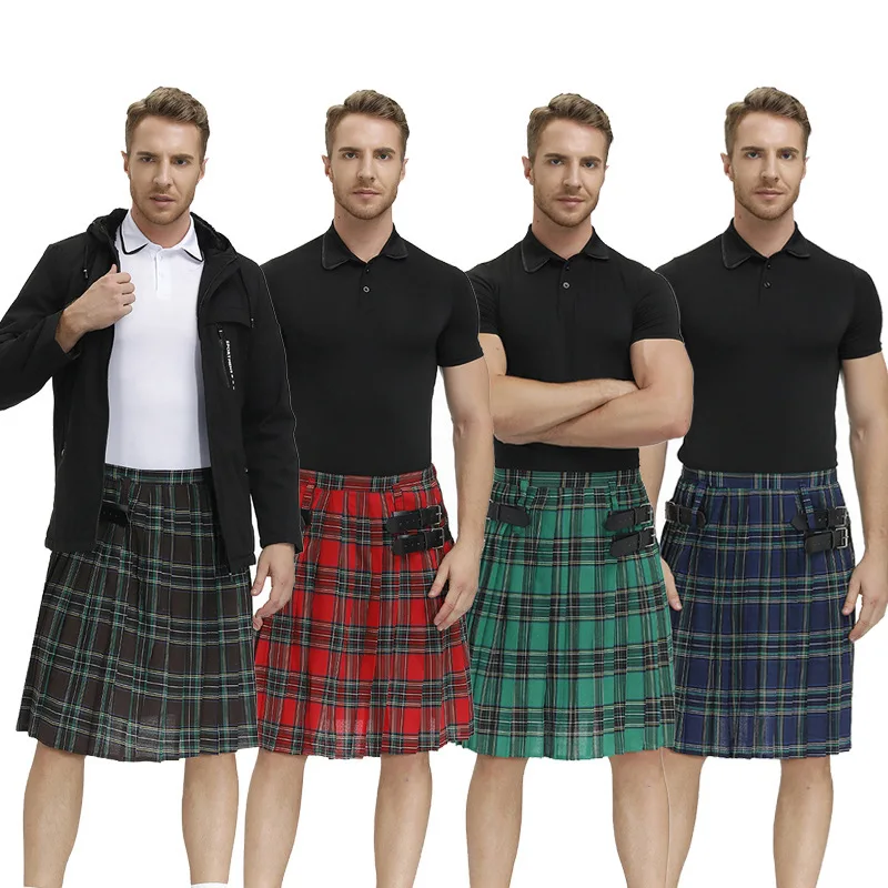 

Men's Plaid Pleated Skirt Scottish Holiday Kilt Cosplay Costume Traditional Costume Stage Performance Carnival Dress Up Party