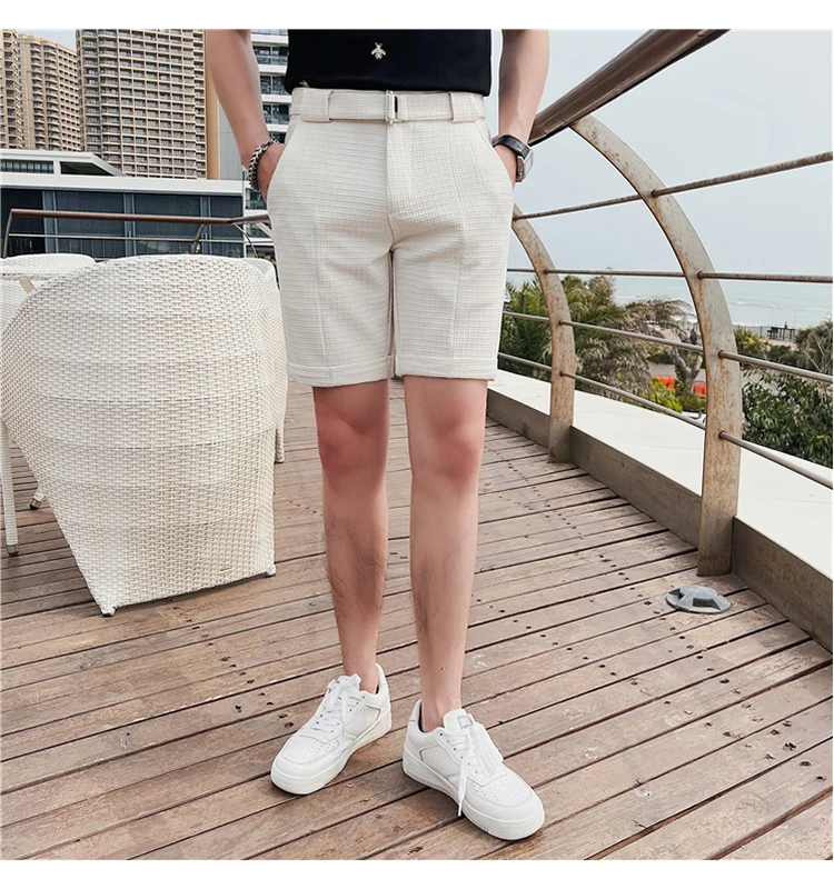 Summer Fashion Men Knee Length Shorts With Belt 2023 Formal Men