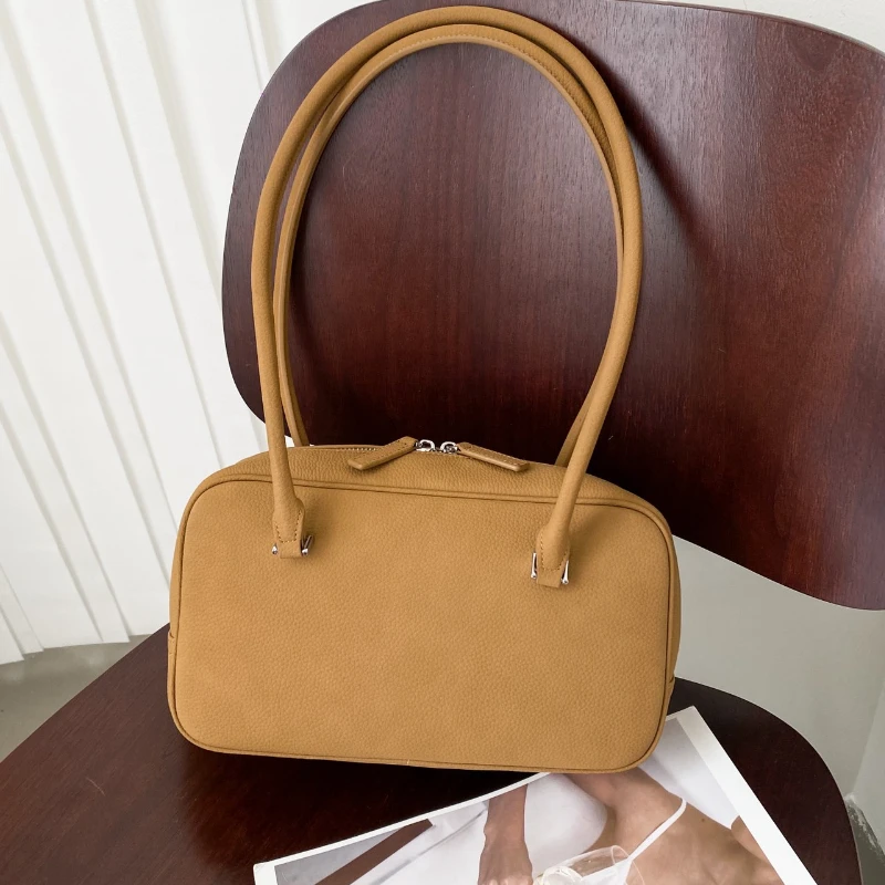 

Cowhide Handbag for Women Large Capacity Tote Shoulder Ladies Bag Minimalist High-level Sense of Lychee Grain
