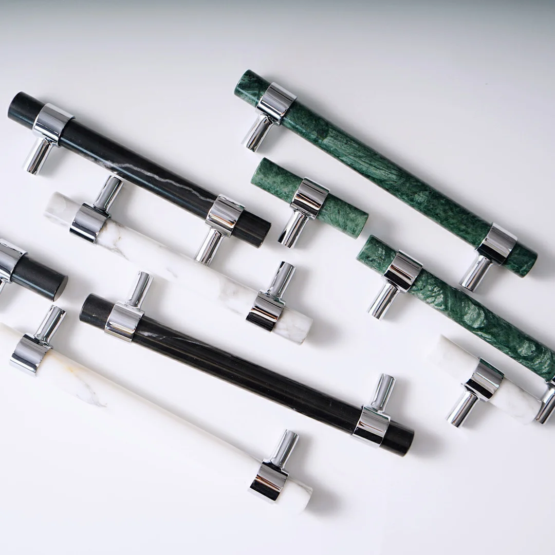 Pedra Natural e Latão T Bar Handles,