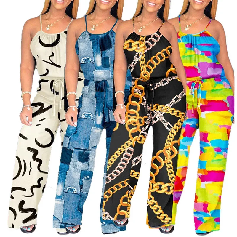 450819008New Fashion Printed Strap Jumpsuit Wide Leg Pants