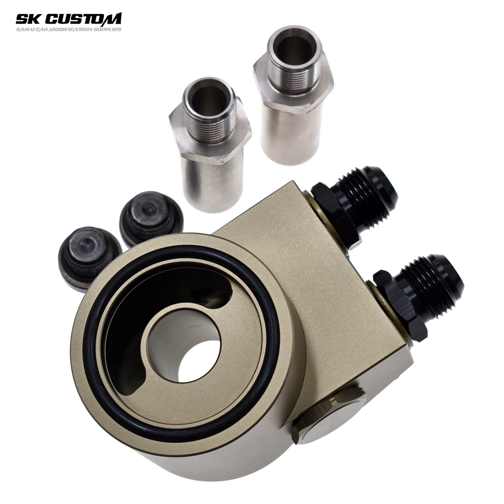 Oil Cooler Kit Aluminum Radiator Oil Filter Adapter SK Engine Radiator Adapter Oil Cooler Filter Sandwich Plate Thermostat Adaptor GT86 BRZ AN8 AN10 Aluminum Alloy CNC