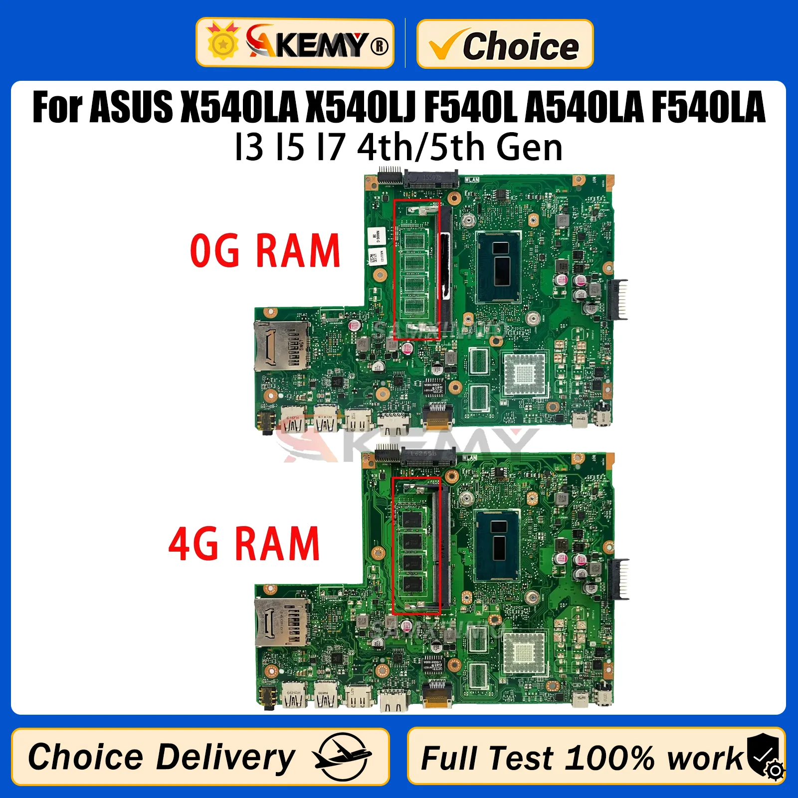 

Akemy X540LA Laptop Motherboard For ASUS X540LJ F540L A540LA F540LA Notebook Mainboard With I3 I5 I7 4th/5th Gen CPU 0GB 4GB RAM