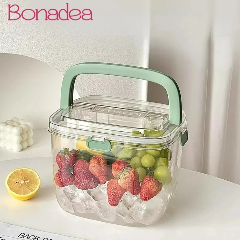 Creative Acrylic Ice Bucket With Ice Clip Transparent Cubes Iced Beverage Beer Bucket Outdoor Picnic Fruit Storage Basket