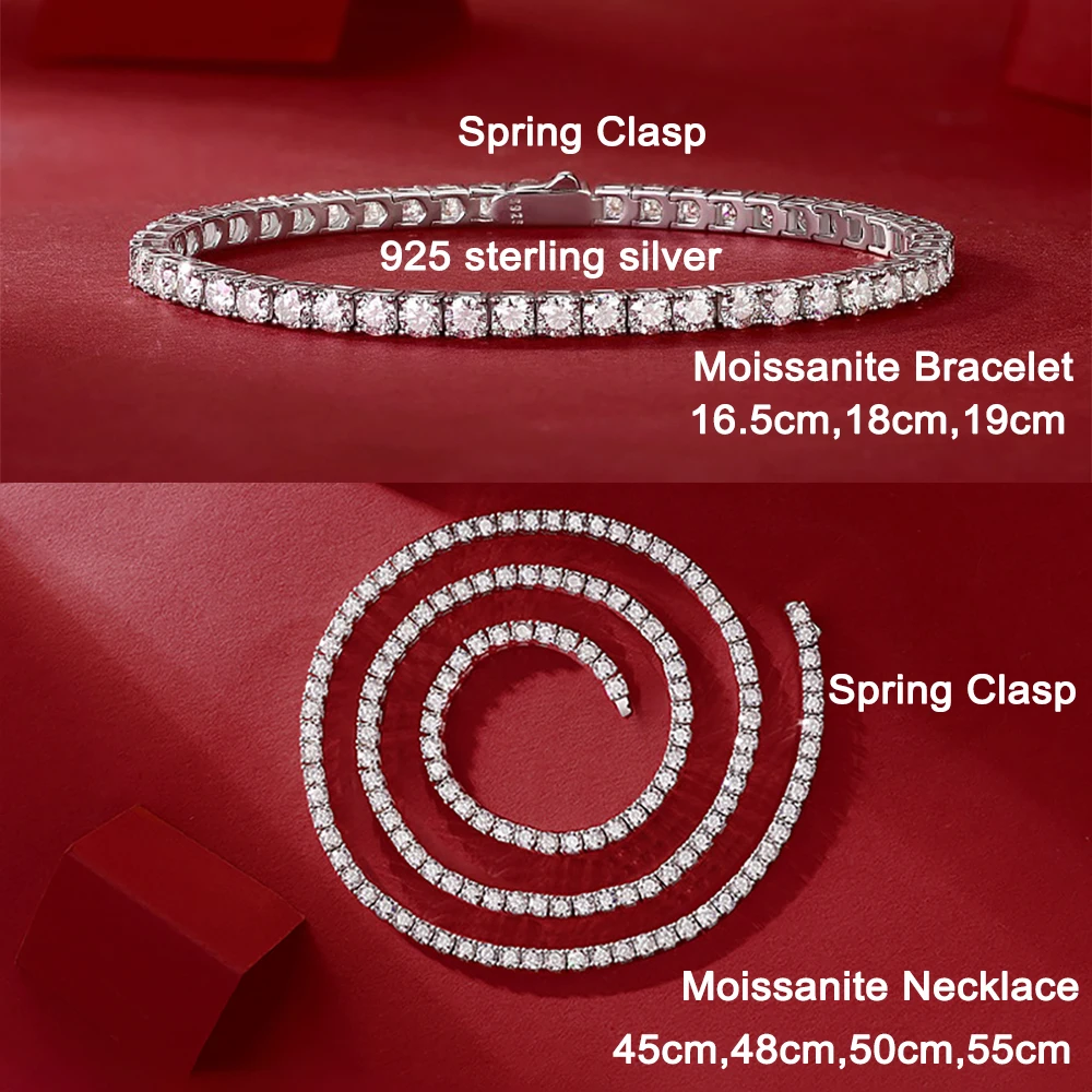 Moissanite Tennis Necklace for Women Men D Color VVS Sparking Diamond Spring Clasp Original 925 Sterling Silver Jewelry with GRA 3