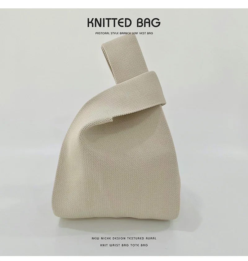 Japanese Simple Knitted Women'S Bag Temperament Woven Handbag Women Mini Knot Wrist Bag Phone Pouch Portable Lightweight Purse