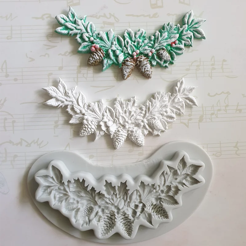 

Silicone Christmas Mold Leaf Foliage Branch Pineal Cone Resin Tools Cupcake Fondant Cake Lace Decorating Tools For Baking