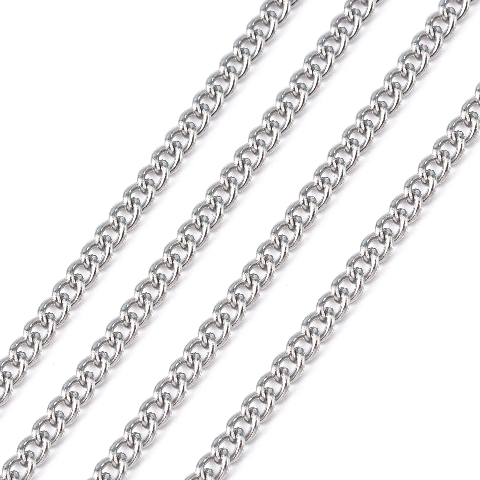 304 Stainless Steel Curb Chains, Unwelded, Stainless Steel Color, 5x3.5x1mm; about 10m/roll