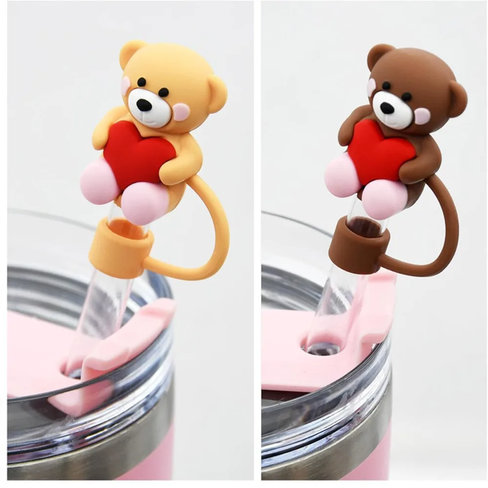 Creative Cartoon Silicone Straw Plug Reusable Drinking Straw Dust Cap 3D Heart-shaped 10mm Straw Tips Cover Straw Topper Cap
