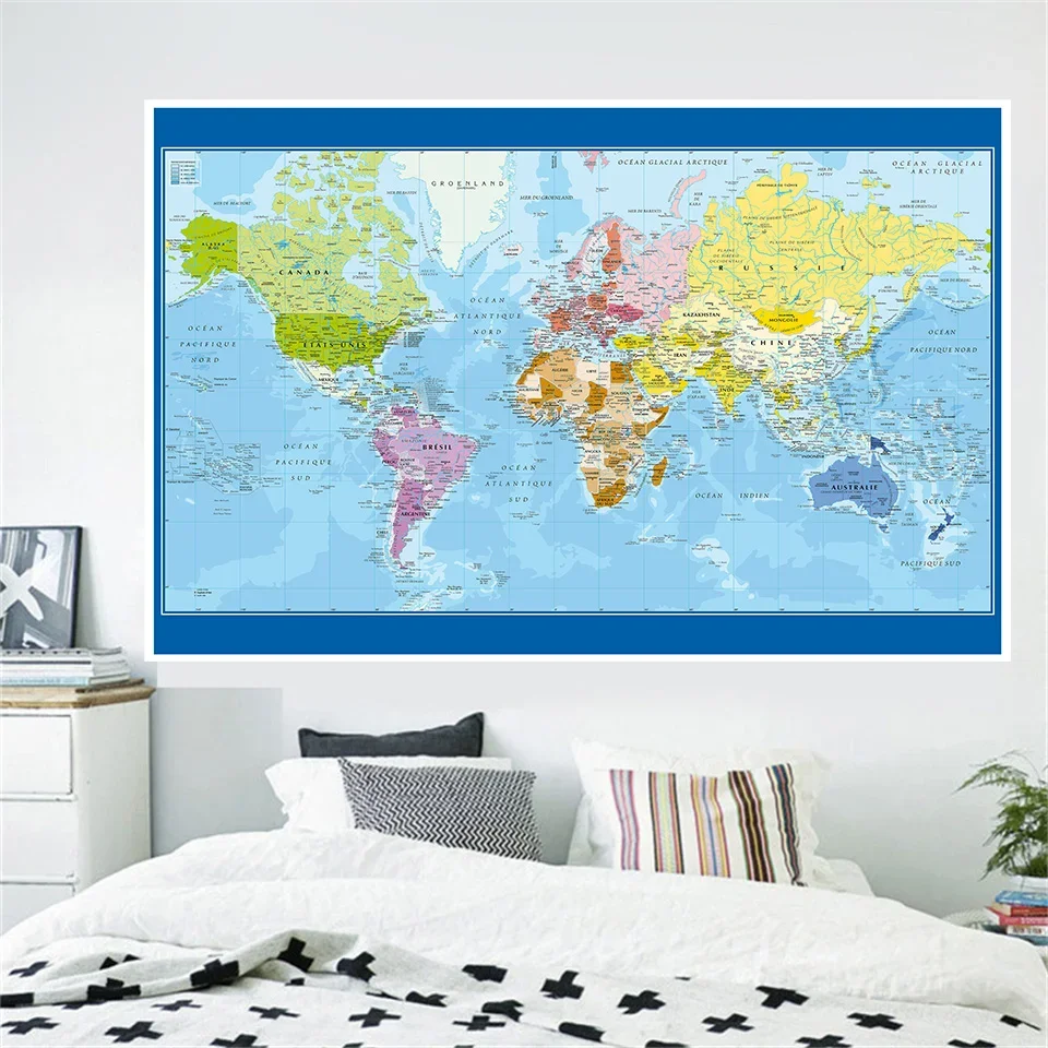 Map of The World 120*80cm in French Vintage Wall Poster Non-woven Vinyl Painting Office School Supplies Home Decoration