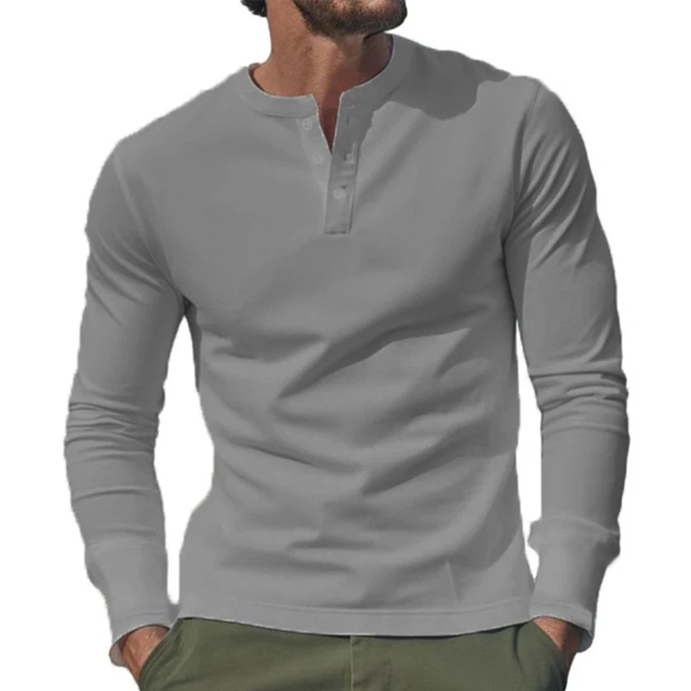 

Top T Shirt Daily Holiday Button Comfortable Long Sleeve Men Solid Color T Shirt Tee Bottom Shirt Spring Autumn
