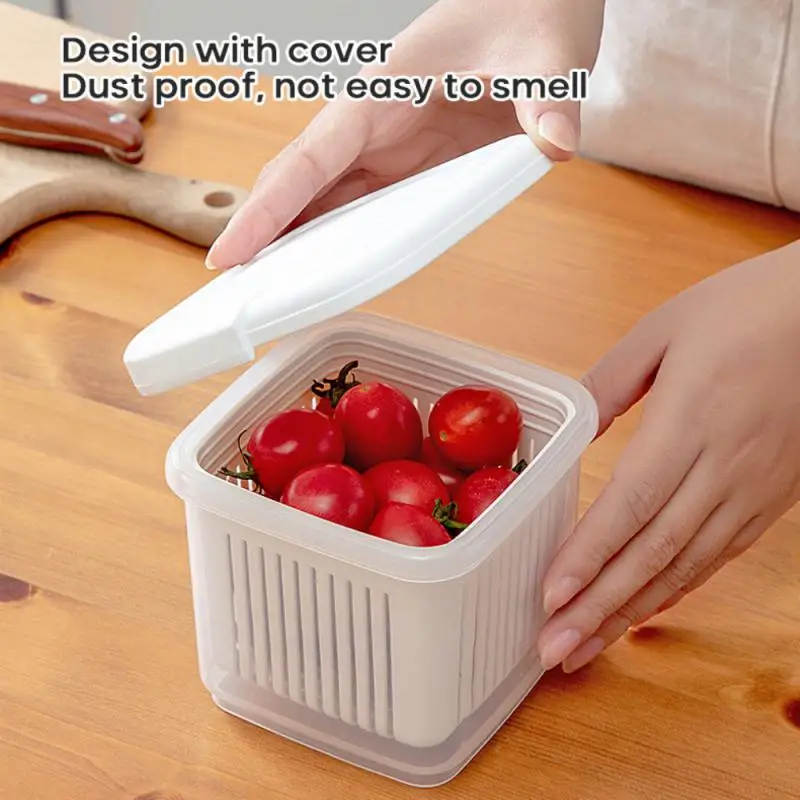 Two-layer Mini Refrigerator Organizer Sealed Onion Fruit Food Drain Storage Box Container Gadget Inner Sieve Separable Boxes 2