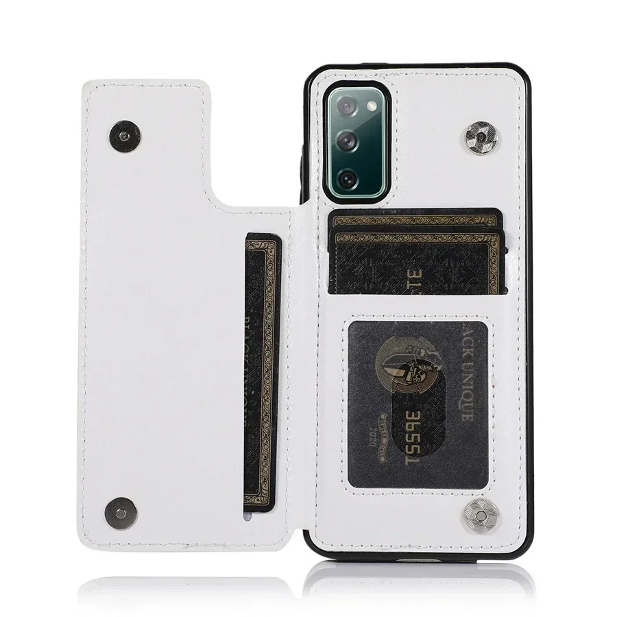 Elegant Double Button Flip PU Leather Wallet Case with Card Slots and Enhanced Protection